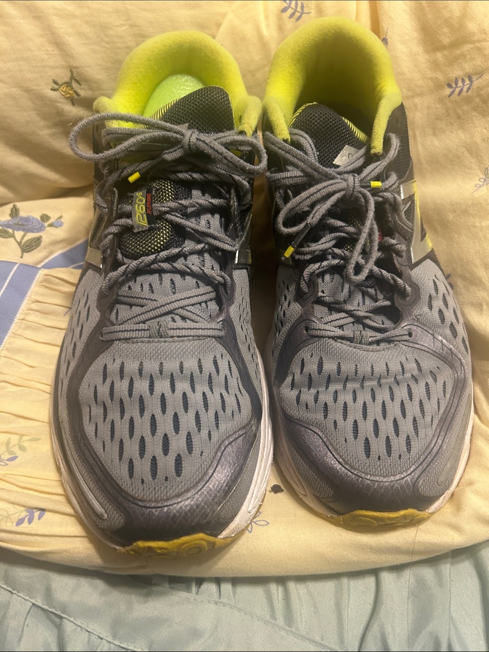 New Balance Gray and Yellow Men's Athletic Running Shoes
